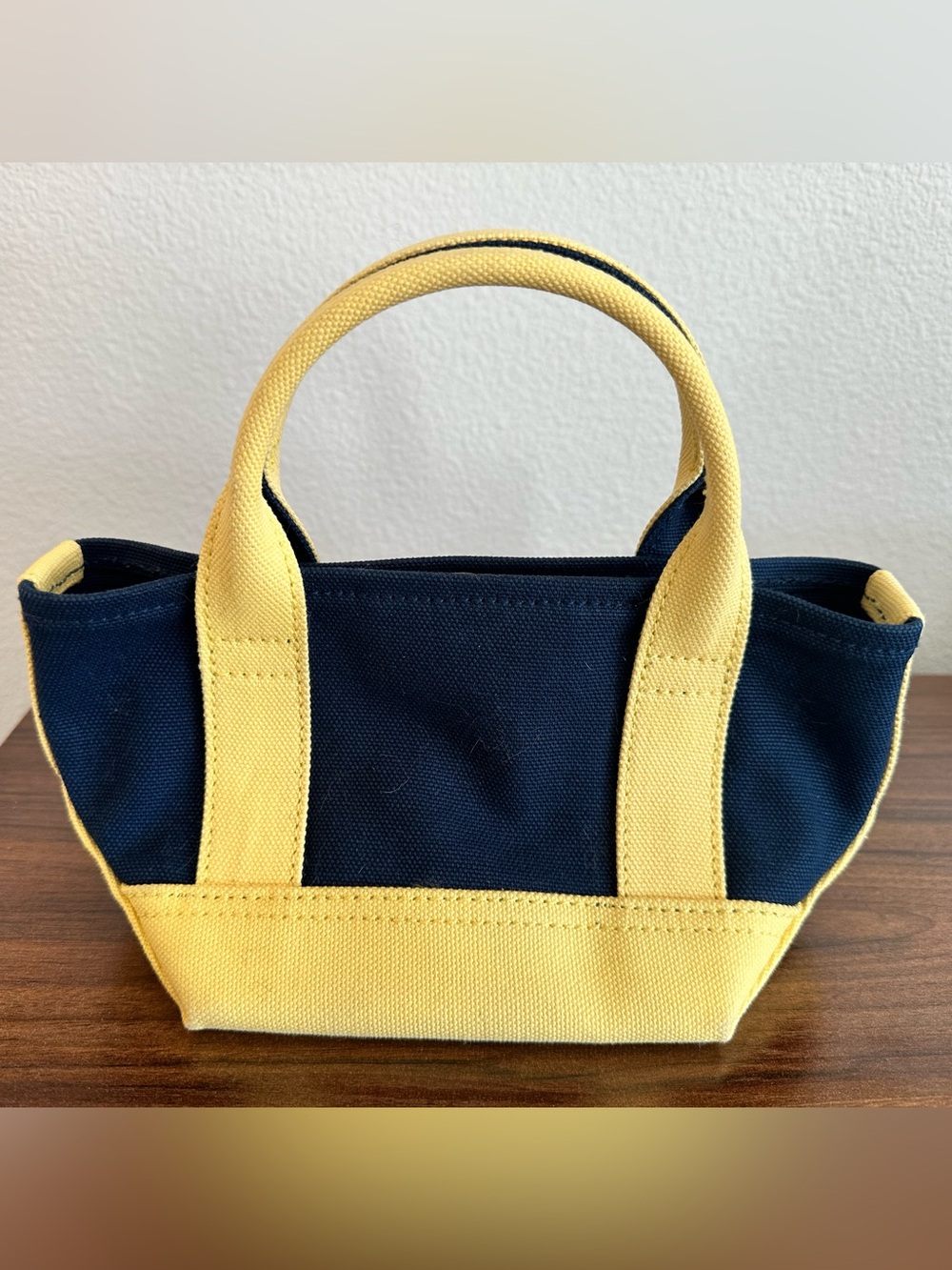 Ralph Lauren Navy Canvas Mini Tote with Yellow Trim - Picture 2 of 8